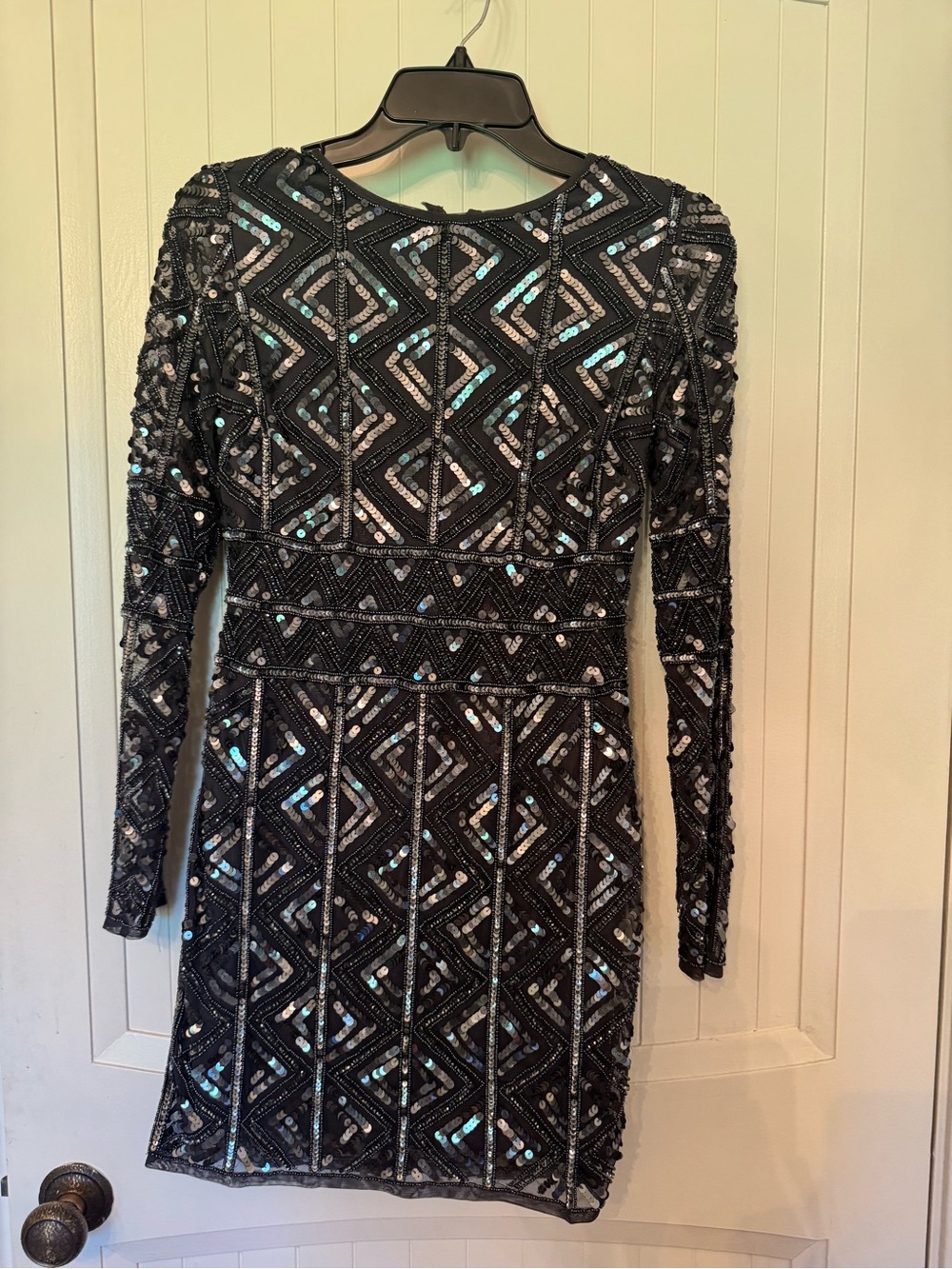 Gianni Bini Black Sequin Long-Sleeve Geometric Dress